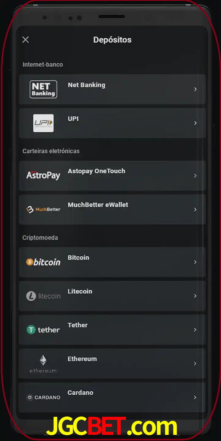 Você pode usar métodos alternativos de depósito.